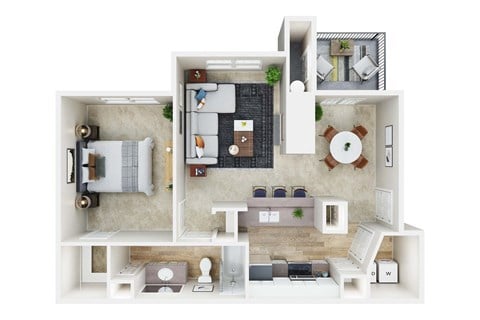 Floor plan for 1 bed, 1 bath, 762 sqft